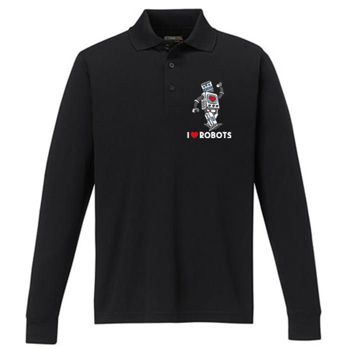 I Love Robots Robot Lover Robotics Engineer Engineering Performance Long Sleeve Polo