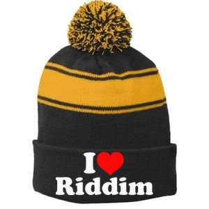 I Love Riddim Stripe Pom Pom Beanie