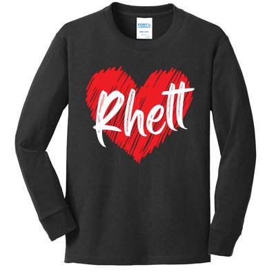 I Love Rhett Heart Funny First Name Rhett Kids Long Sleeve Shirt