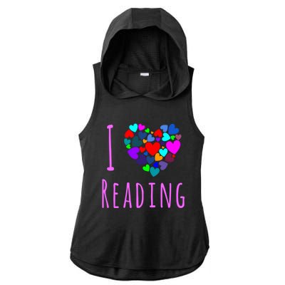 I Love Reading Gift Funny Gift Heart Love Books Reading Club Ladies PosiCharge Tri-Blend Wicking Draft Hoodie Tank