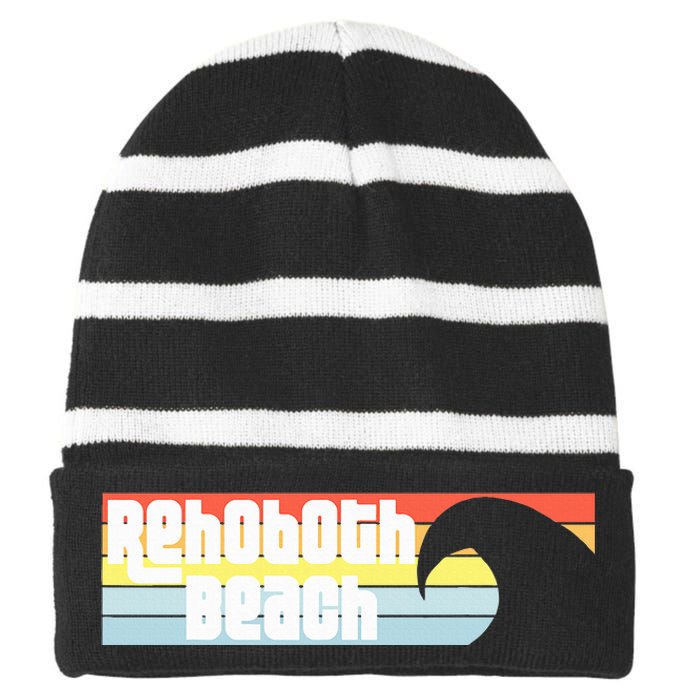 I Love Rehoboth Beach Delaware De Atlantic Wave Striped Beanie with Solid Band