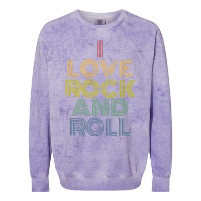 I Love Rock And Roll Distressed Rainbow 70s Colorblast Crewneck Sweatshirt