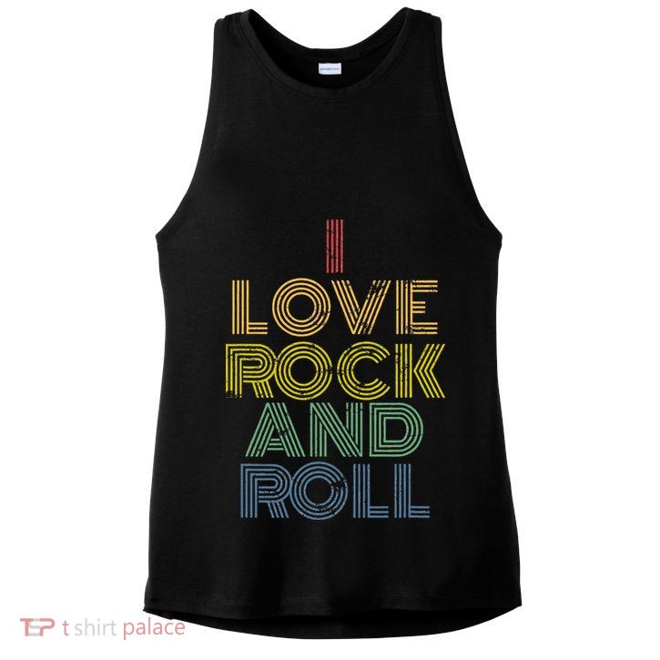 I Love Rock And Roll Distressed Rainbow 70s Ladies PosiCharge Tri-Blend Wicking Tank