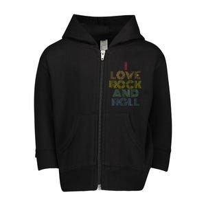 I Love Rock And Roll Distressed Rainbow 70s Toddler Zip Fleece Hoodie