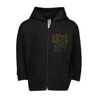 I Love Rock And Roll Distressed Rainbow 70s Toddler Zip Fleece Hoodie