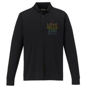 I Love Rock And Roll Distressed Rainbow 70s Performance Long Sleeve Polo