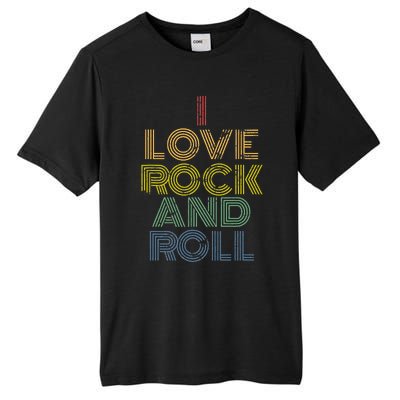 I Love Rock And Roll Distressed Rainbow 70s Tall Fusion ChromaSoft Performance T-Shirt