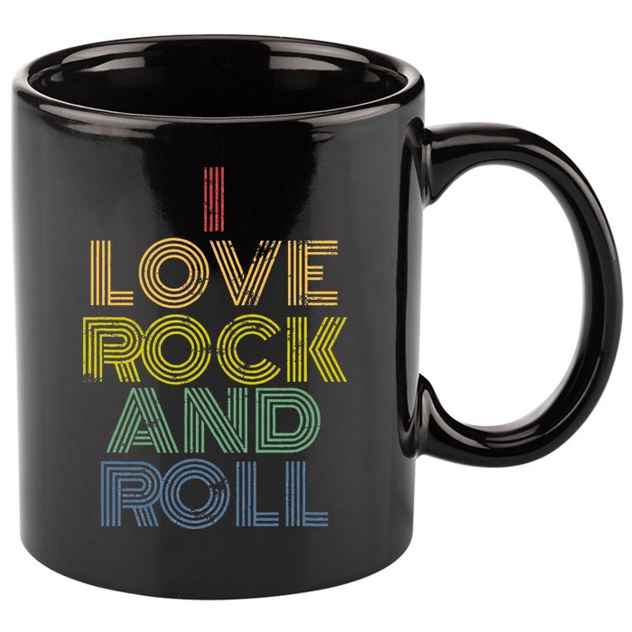 I Love Rock And Roll Distressed Rainbow 70s 11oz C Handle Ceramic Mug