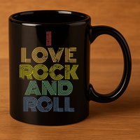 I Love Rock And Roll Distressed Rainbow 70s 11oz C Handle Ceramic Mug