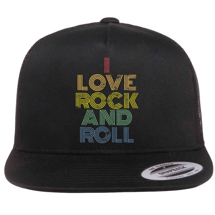 I Love Rock And Roll Distressed Rainbow 70s Flatbill Hat
