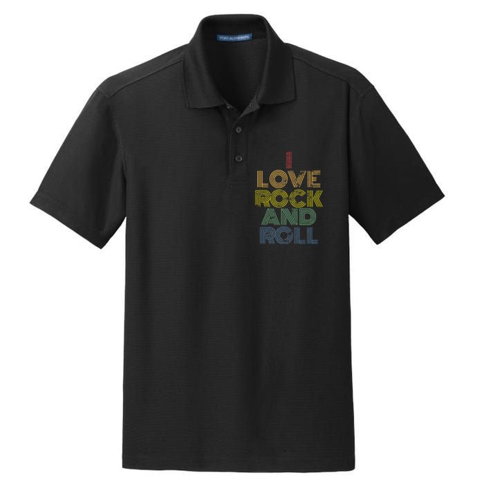 I Love Rock And Roll Distressed Rainbow 70s Dry Zone Grid Polo