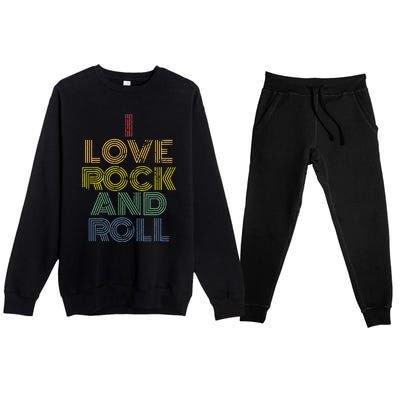 I Love Rock And Roll Distressed Rainbow 70s Premium Crewneck Sweatsuit Set