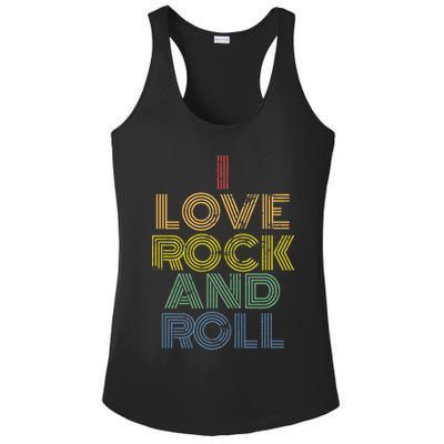 I Love Rock And Roll Distressed Rainbow 70s Ladies PosiCharge Competitor Racerback Tank