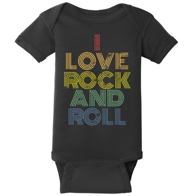 I Love Rock And Roll Distressed Rainbow 70s Baby Bodysuit