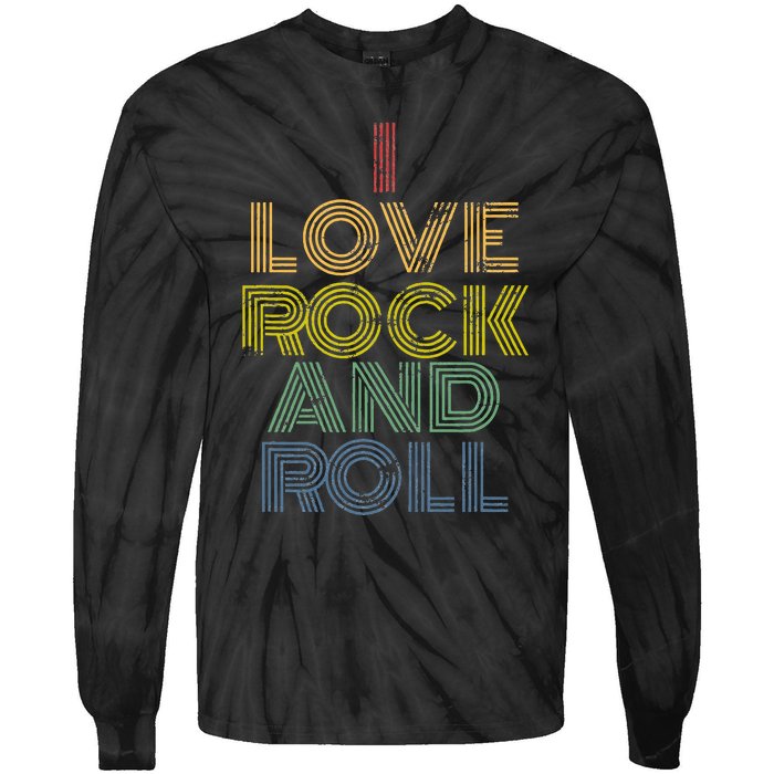 I Love Rock And Roll Distressed Rainbow 70s Tie-Dye Long Sleeve Shirt