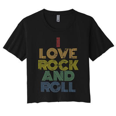 I Love Rock And Roll Distressed Rainbow 70s Crop Top