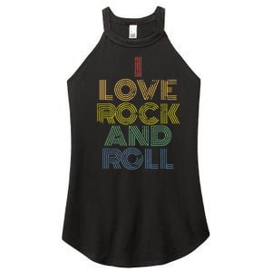 I Love Rock And Roll Distressed Rainbow 70s Women's Perfect Tri Rocker Tank