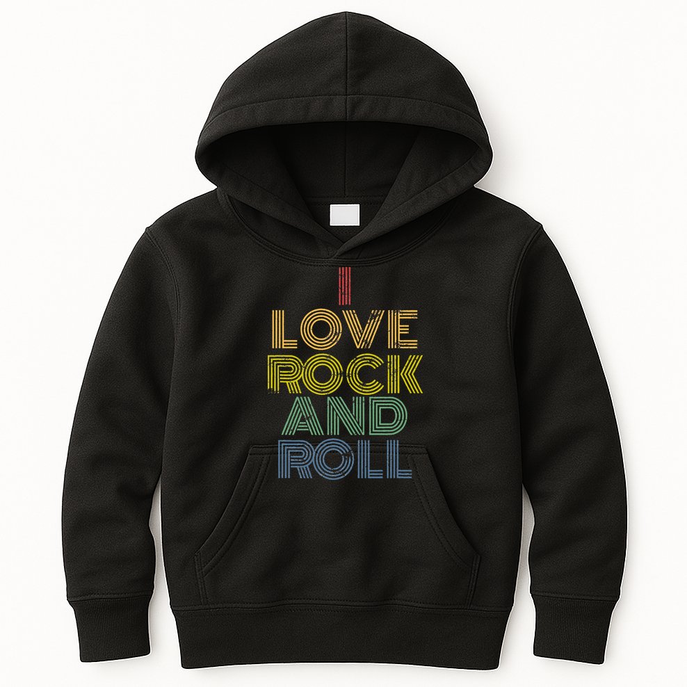 I Love Rock And Roll Distressed Rainbow 70s Kids Hoodie