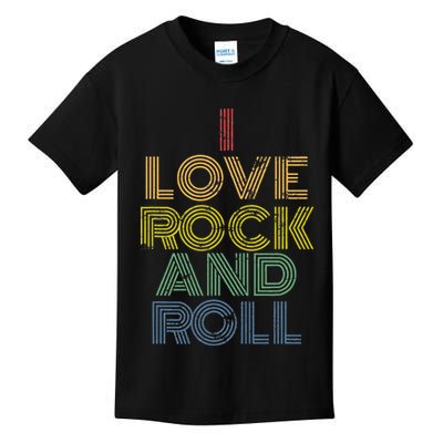I Love Rock And Roll Distressed Rainbow 70s Kids T-Shirt