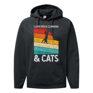 I Love Rock Climbing & Cats Cute Kitty Cat Lover Gift Performance Fleece Hoodie