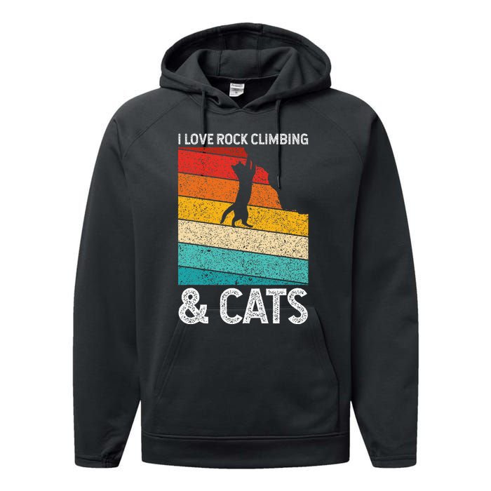 I Love Rock Climbing & Cats Cute Kitty Cat Lover Gift Performance Fleece Hoodie