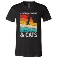 I Love Rock Climbing & Cats Cute Kitty Cat Lover Gift V-Neck T-Shirt