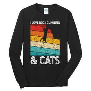 I Love Rock Climbing & Cats Cute Kitty Cat Lover Gift Tall Long Sleeve T-Shirt