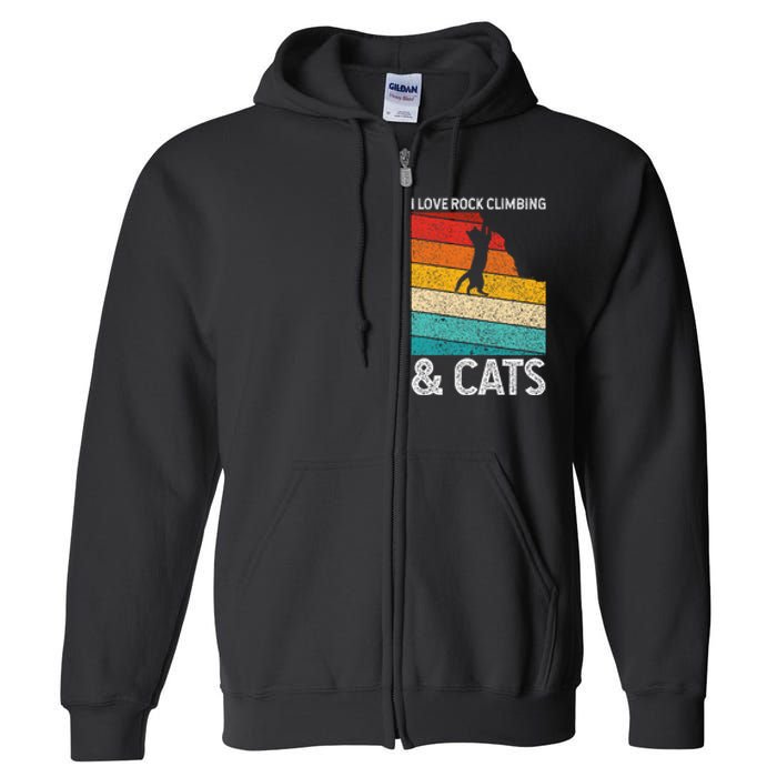 I Love Rock Climbing & Cats Cute Kitty Cat Lover Gift Full Zip Hoodie