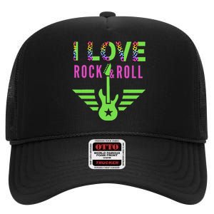 I Love Rock And Roll Guitar High Crown Mesh Back Trucker Hat