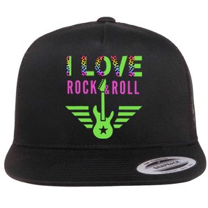 I Love Rock And Roll Guitar Flat Bill Trucker Hat