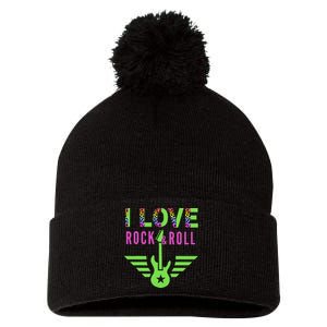 I Love Rock And Roll Guitar Pom Pom 12in Knit Beanie