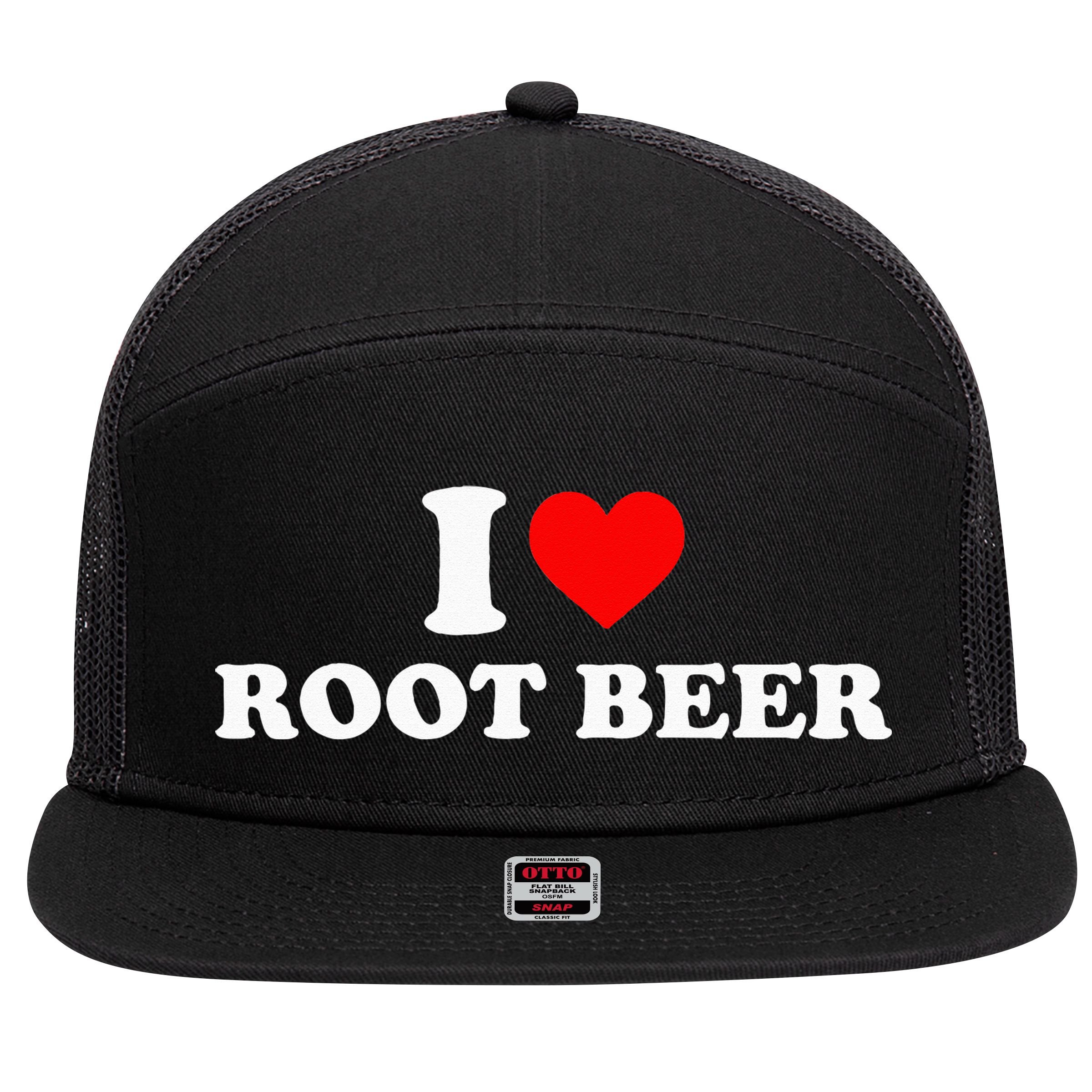 i love root beer root beer 7 Panel Mesh Trucker Snapback Hat