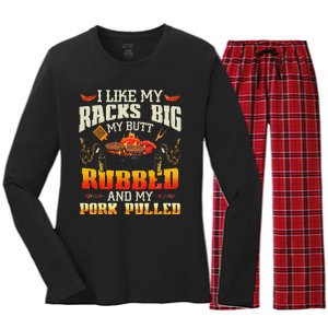 I Like Racks Big My Butt Rubbed And My Pork Pulled Grilling Women's Long Sleeve Flannel Pajama Set 