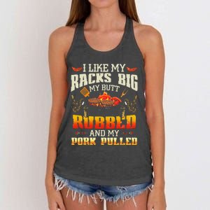 I Like Racks Big My Butt Rubbed And My Pork Pulled Grilling Women's Knotted Racerback Tank