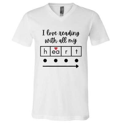 I Love Reading With All My Heart Science Teacher Valentine V-Neck T-Shirt