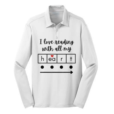 I Love Reading With All My Heart Science Teacher Valentine Silk Touch Performance Long Sleeve Polo