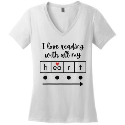 I Love Reading With All My Heart Science Teacher Valentine Women's V-Neck T-Shirt