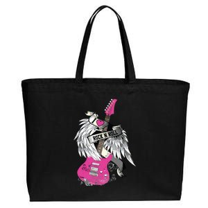 I Love Rock And Roll Guitar Angel Wings Cotton Canvas Jumbo Tote