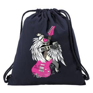 I Love Rock And Roll Guitar Angel Wings Drawstring Bag