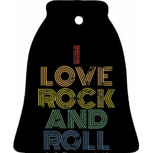 I Love Rock And Roll Distressed Rainbow 70s Ceramic Bell Ornament