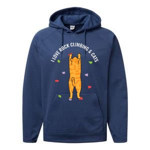 I Love Rock Climbing Cats, Orange Kitty Cat Climber Performance Fleece Hoodie