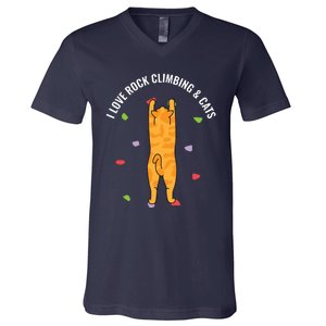 I Love Rock Climbing Cats, Orange Kitty Cat Climber V-Neck T-Shirt