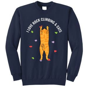 I Love Rock Climbing Cats, Orange Kitty Cat Climber Tall Sweatshirt