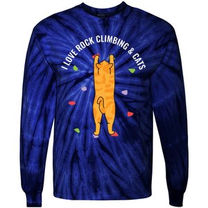 I Love Rock Climbing Cats, Orange Kitty Cat Climber Tie-Dye Long Sleeve Shirt