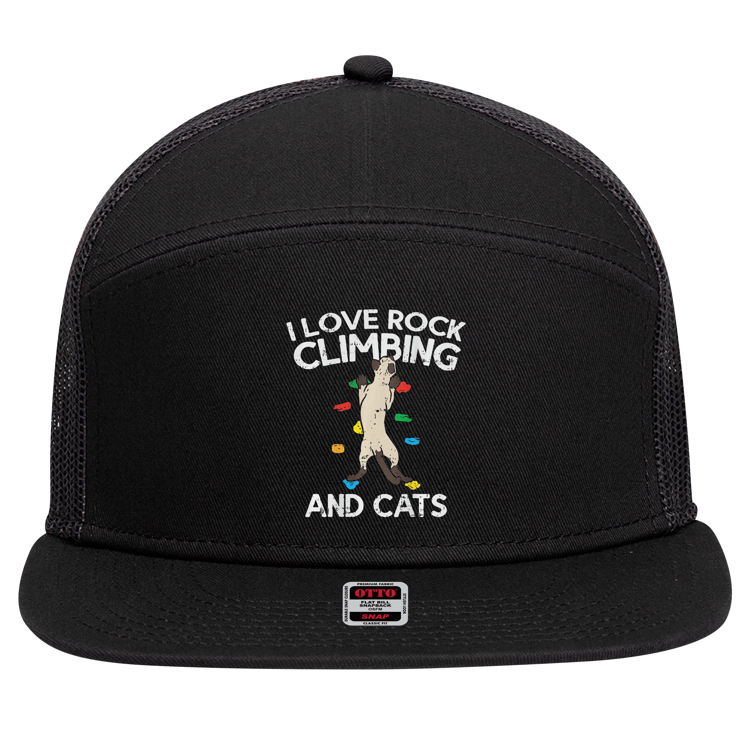 I Love Rock Climbing & Cats Cute Climbing 7 Panel Mesh Trucker Snapback Hat