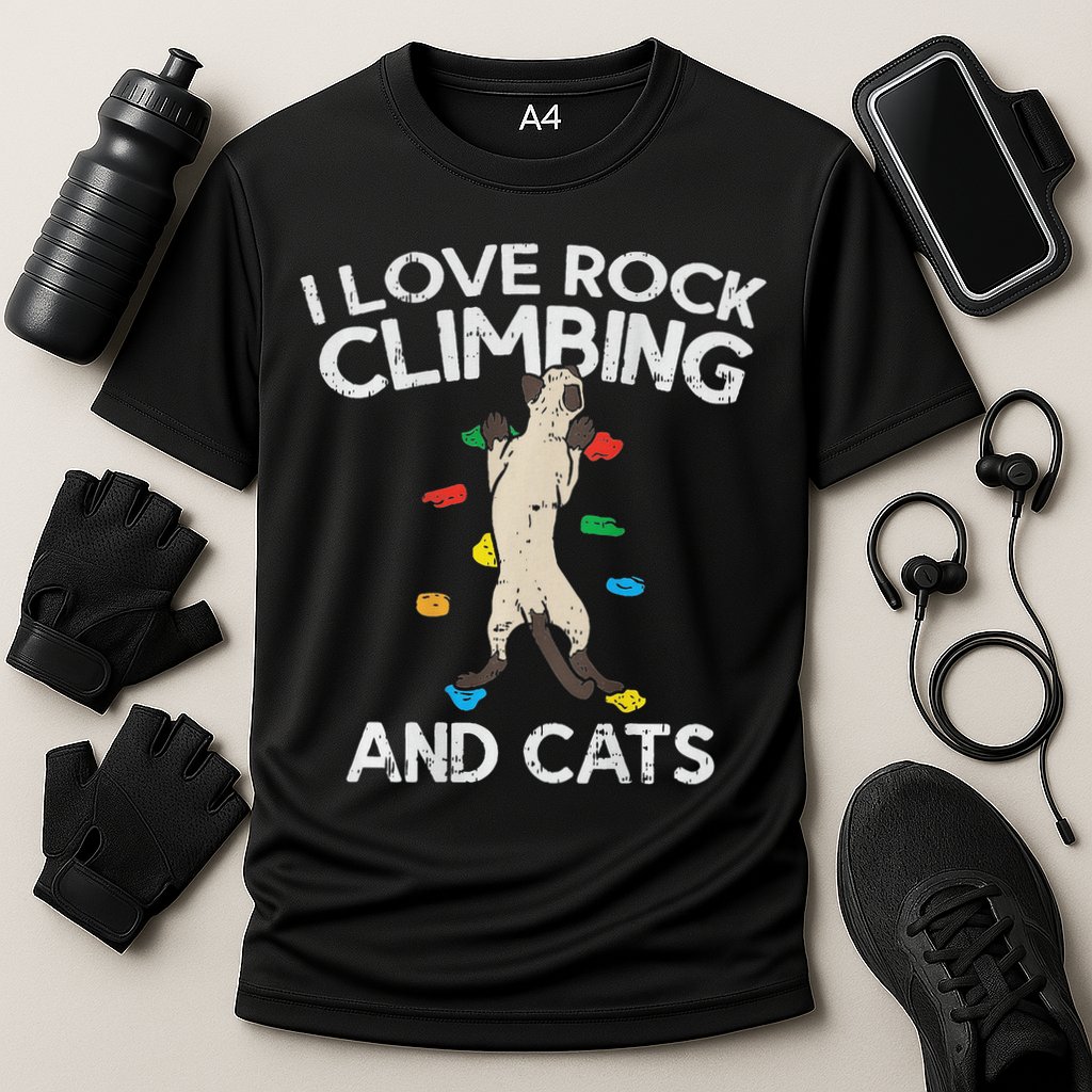 I Love Rock Climbing & Cats Cute Climbing Cooling Performance Crew T-Shirt