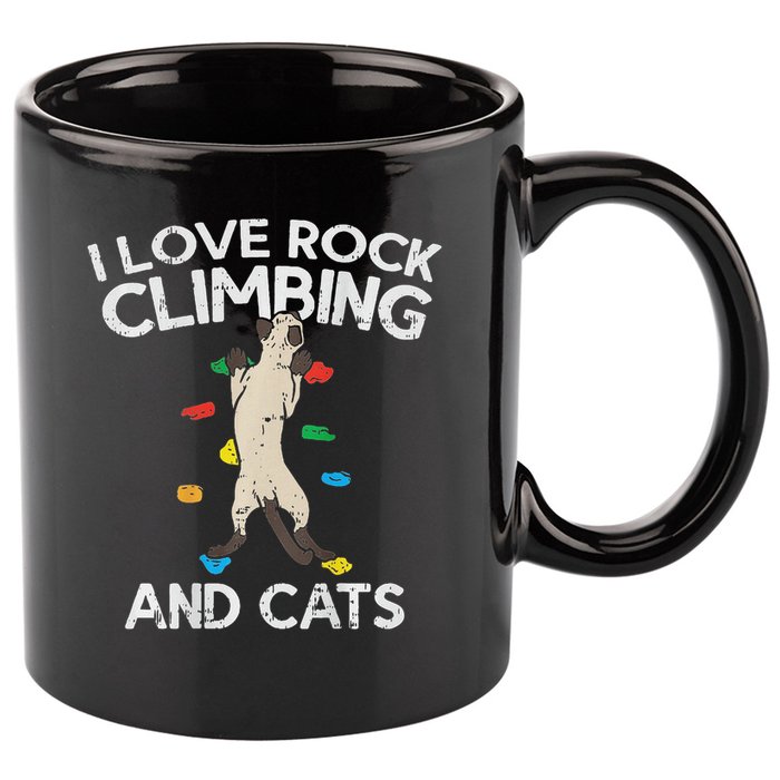 I Love Rock Climbing & Cats Cute Climbing 11oz C Handle Ceramic Mug