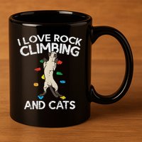 I Love Rock Climbing & Cats Cute Climbing 11oz C Handle Ceramic Mug