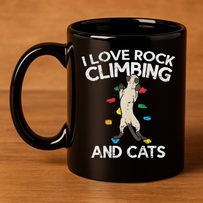 I Love Rock Climbing & Cats Cute Climbing 11oz C Handle Ceramic Mug