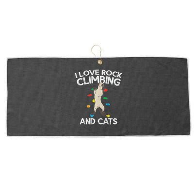 I Love Rock Climbing & Cats Cute Climbing Large Microfiber Waffle Golf Towel